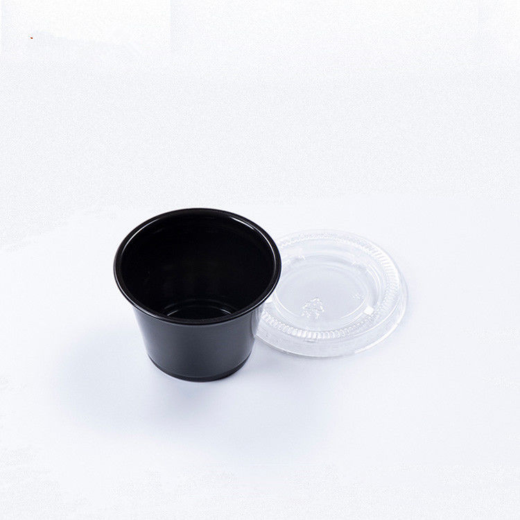 흑색 컬러 PET은 1.5OZ 버릴 수 있는 소스 컵을 뚜껑을 덮습니다