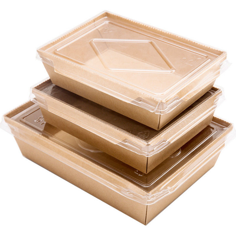 애완 동물 뚜껑을 가진 처분할 수 있는 식사 샐러드 Kraft 테이크아웃 상자 900ml